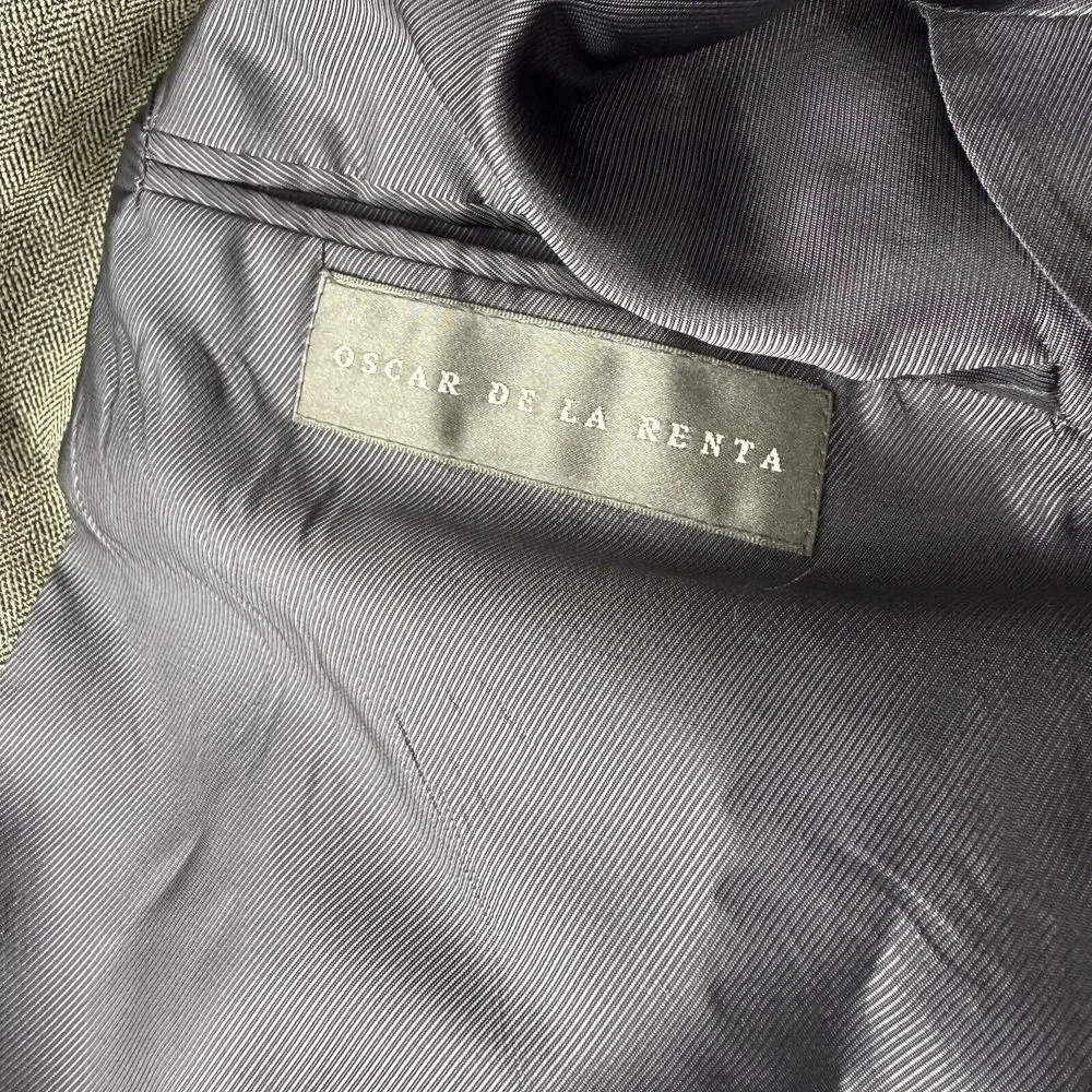 OSCAR DE LA RENTA 100% Wool Sports Coat Blazer 44L‎ Khaki Tan Academia Preppy